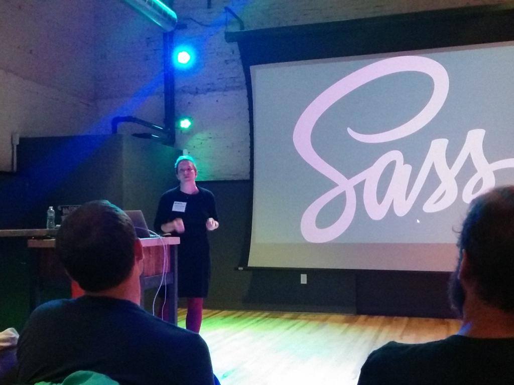 Angelique giving a presentation on Sass