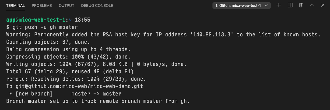 Example of console output from a git push command.